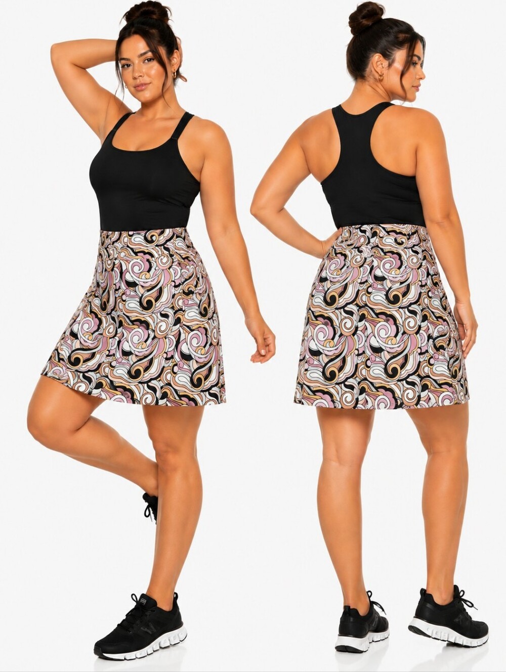 Nwt Kensie Caramel Retro Swirl Performance Skort Stretch Tennis Golf Skirt + Sz